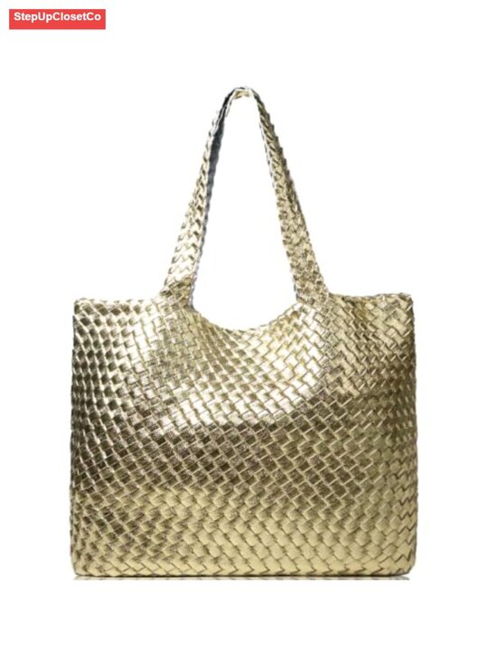 Handbags - Faux Leather Woven Tote Bag for Women, Large Handmade Hobo Shoulder Beach